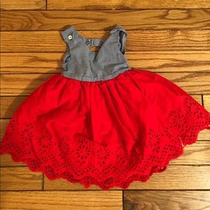 babyGap chambray & red eyelet lace dress